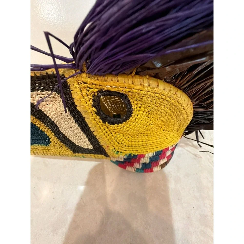 Embera Wounaan Handcrafted Palm Fiber Toucan Bird Mask Indigenous Folk Art Decor